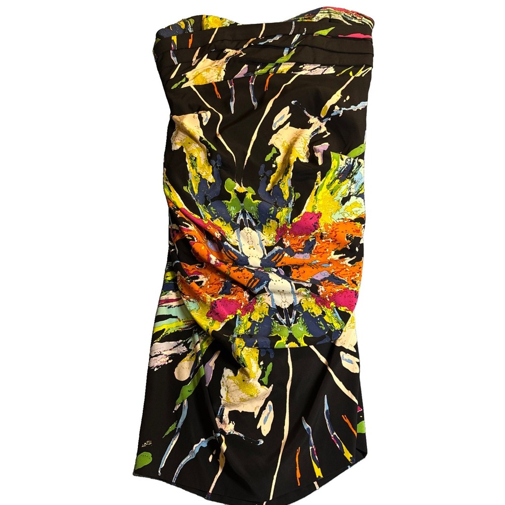 Nicole Miller Cocktail Dress Women's Black Excellent Abstract Ruched Strapless 8